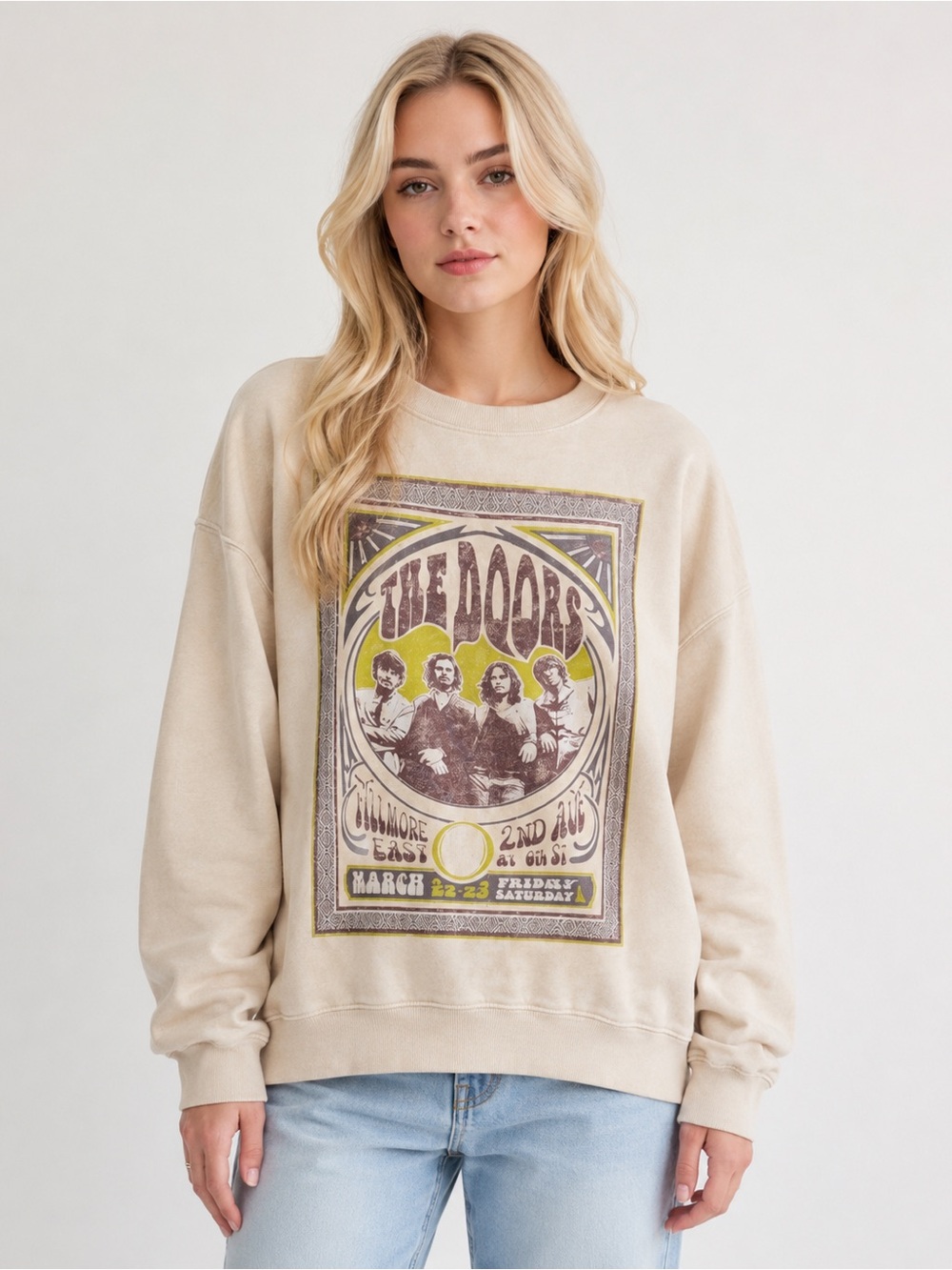 Daydreamer The Doors Vintage Concert Graphic Sweatshirt Cream S 57079